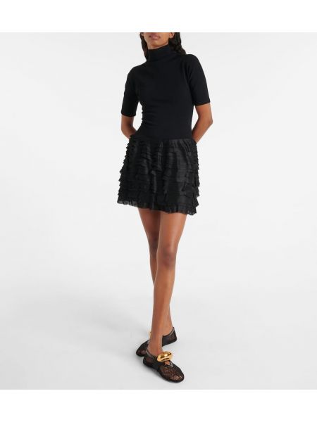 Mini vestido con cuello alto de tela jersey Alaïa negro