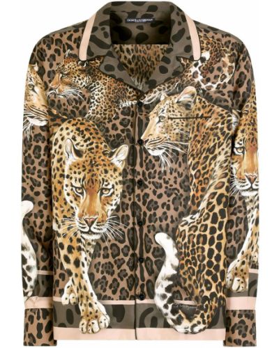 Camisa de seda con estampado leopardo Dolce & Gabbana marrón