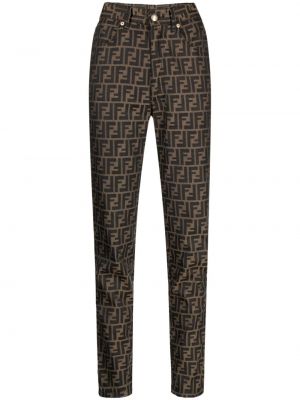 Skinny kalhoty s vysokým pasem s knoflíky na zip Fendi Pre-owned - hnědá