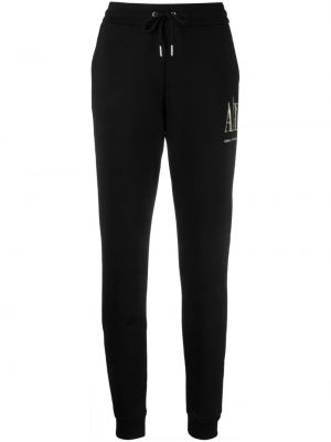 Памучни спортни панталони бродирани Armani Exchange черно