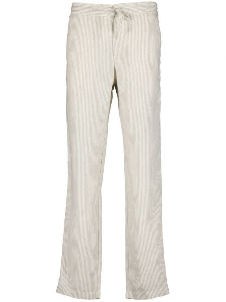 Pruhované lněné rovné kalhoty 120% Lino béžové