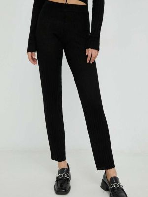 Jednobarevné vlněné kalhoty s vysokým pasem Résumé - černá