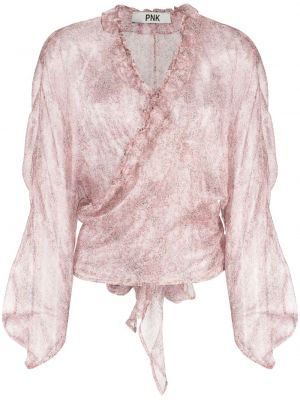 Jedwabna bluzka z nadrukiem w abstrakcyjne wzory Pnk różowa