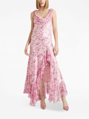 Květinové koktejlové šaty s potiskem Cinq A Sept růžové