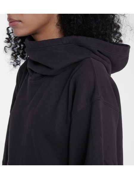 Medvilninis džemperis su gobtuvu velvetinis oversize Velvet juoda