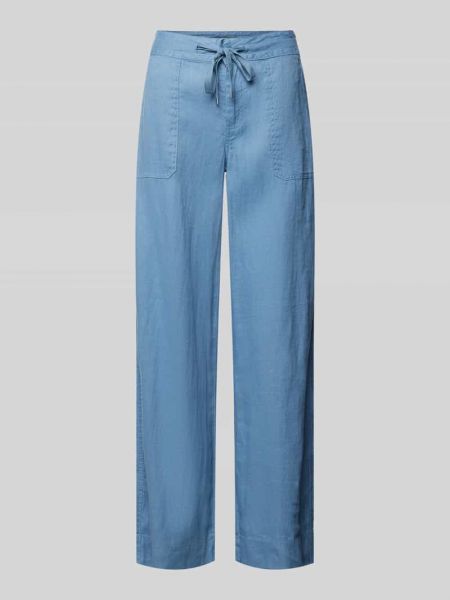 Lniane spodnie Lauren Ralph Lauren niebieskie