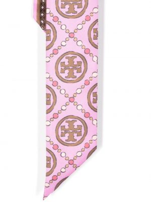 Jedwabny krawat z nadrukiem Tory Burch różowy