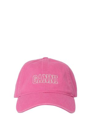 Medvilninis kepurė su snapeliu Ganni rožinė