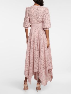 Φλοράλ μίντι φόρεμα με δαντέλα Costarellos ροζ