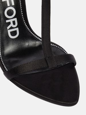 Satenske sandale s kristalima Tom Ford crna