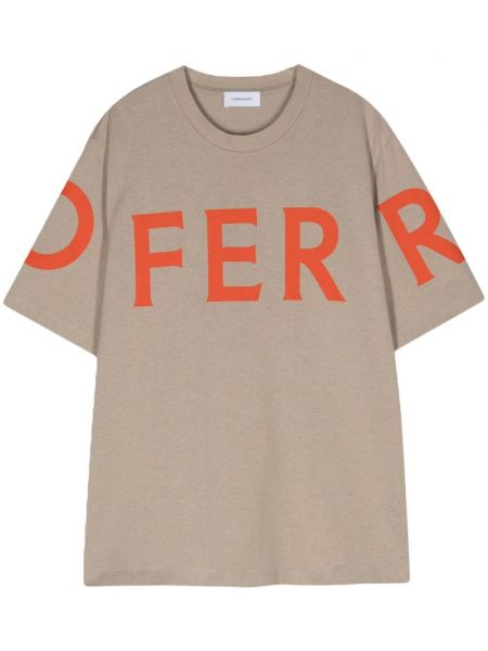 Βαμβακερή μπλούζα με σχέδιο Ferragamo μπεζ