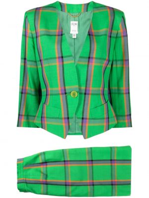 Kostkované bavlněné sukně s knoflíky s vysokým pasem Céline Pre-owned - zelená
