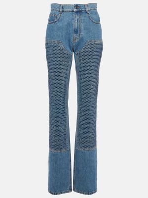 Straight leg jeans a vita alta con cristalli Area blu
