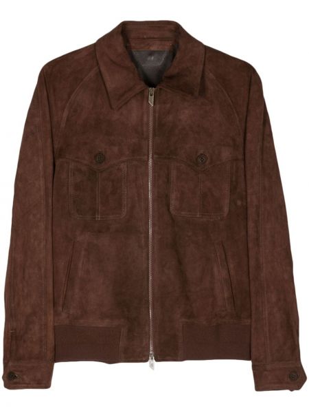 Kožna jakna od brušene kože s patentnim zatvaračem Salvatore Santoro smeđa