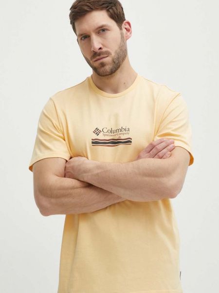 Памучна тениска с дълъг ръкав с принт Columbia жълто