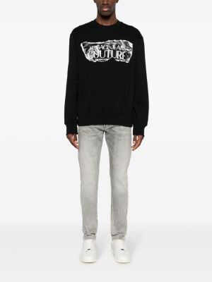Raštuotas medvilninis džemperis Versace Jeans Couture juoda