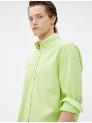 Хлопковая рубашка на пуговицах с воротником на пуговицах Koton зеленая
