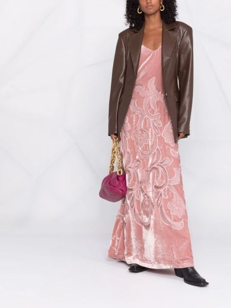 Vestido largo con bordado de flores Alberta Ferretti rosa