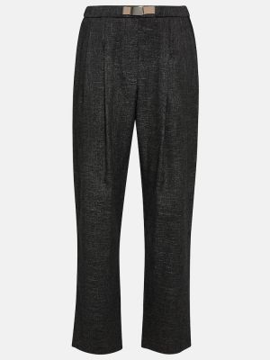 Pantalon droit en laine en lin Brunello Cucinelli gris