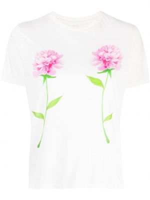 Kvetinové bavlnené tričko s potlačou Cynthia Rowley biela