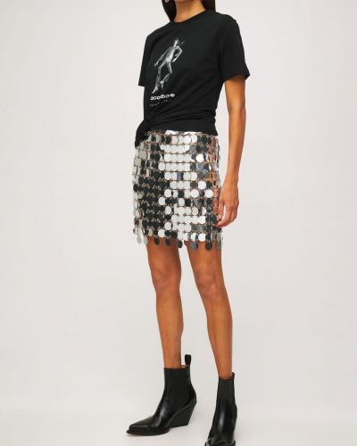 Φούστα mini από διχτυωτό Paco Rabanne ασημί