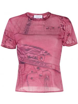 Caurspīdīgs t-krekls ar apdruku Blumarine rozā