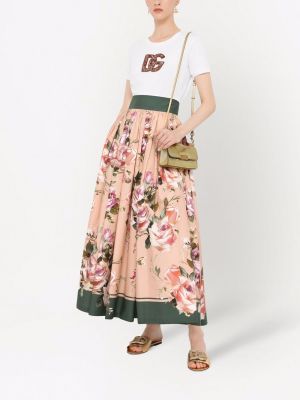 Raštuotas gėlėtas maksi sijonas Dolce & Gabbana rožinė