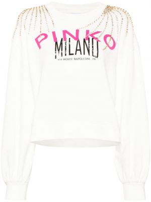 Sweatshirt mit print mit kristallen Pinko weiß