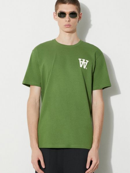 Koszulka bawełniana z nadrukiem Wood Wood zielona