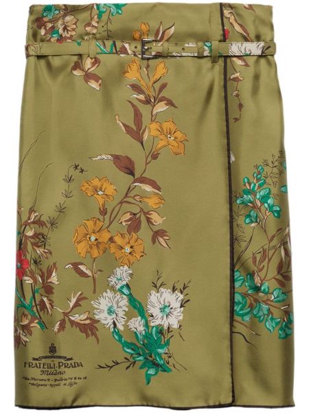 Kvetinový hodvábny midi sukňa s potlačou Prada