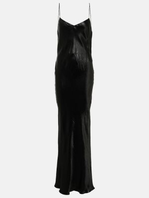 Satenska dolga obleka z v-izrezom Saint Laurent črna