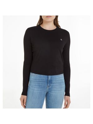Camiseta de manga larga manga larga de cuello redondo Calvin Klein Jeans negro