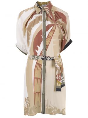 Klasické hedvábné mini šaty s potiskem Amir Slama - béžová