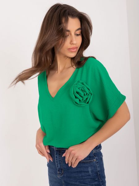 Bluză cu model floral oversize Fashionhunters verde