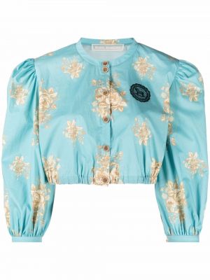 Блуза с копчета на цветя с принт Ulyana Sergeenko синьо