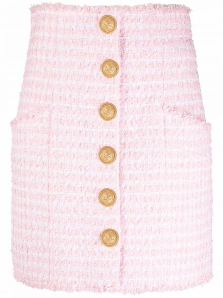 Falda de cintura alta de tweed Balmain rosa