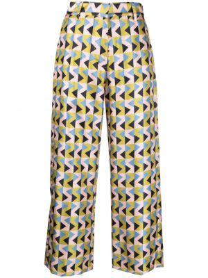 Pantaloni de mătase cu imagine cu imprimeu geometric Paula verde