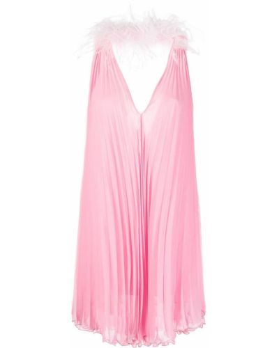 Плисирана коктейлна рокля с пера Styland розово