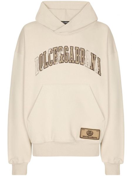 Pamučna hoodie s kapuljačom s vezom Dolce & Gabbana bež