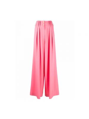 Spodnie z wysoką talią wełniane Balmain różowe