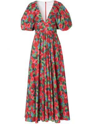 Midi obleka s cvetličnim vzorcem s potiskom z v-izrezom Carolina Herrera