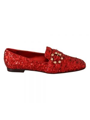 Loafers z cekinami z kryształkami Dolce And Gabbana czerwone
