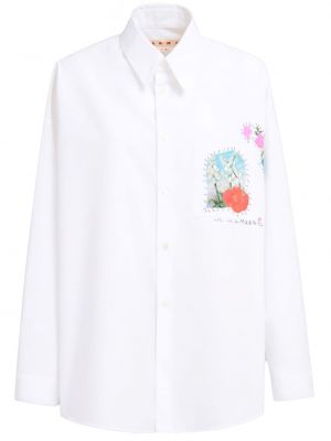 Φλοράλ βαμβακερό πουκάμισο Marni λευκό