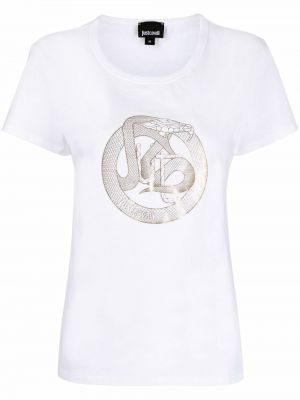 Тениска с кръгло деколте със змийски принт Just Cavalli бяло