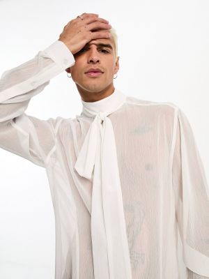 Прозрачная рубашка с длинным рукавом из крепа Asos белая