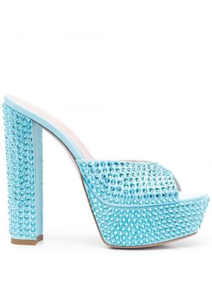 Plateau sandale mit kristallen Gedebe blau