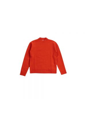 Sweter z wełny merino z wysokim kołnierzem Jil Sander czerwony