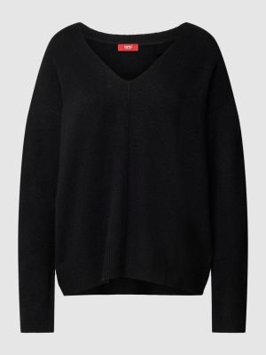 Dzianinowy sweter z dekoltem w serek Esprit czarny