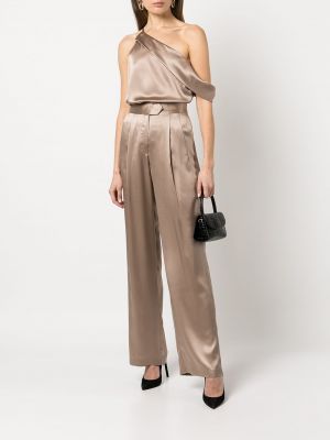Hedvábné saténové kalhoty relaxed fit Michelle Mason šedé