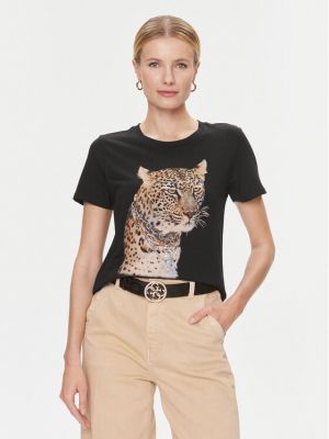 Priliehavé tričko s leopardím vzorom Guess čierna